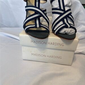 Madison Harding Navy and White Striped Sandals